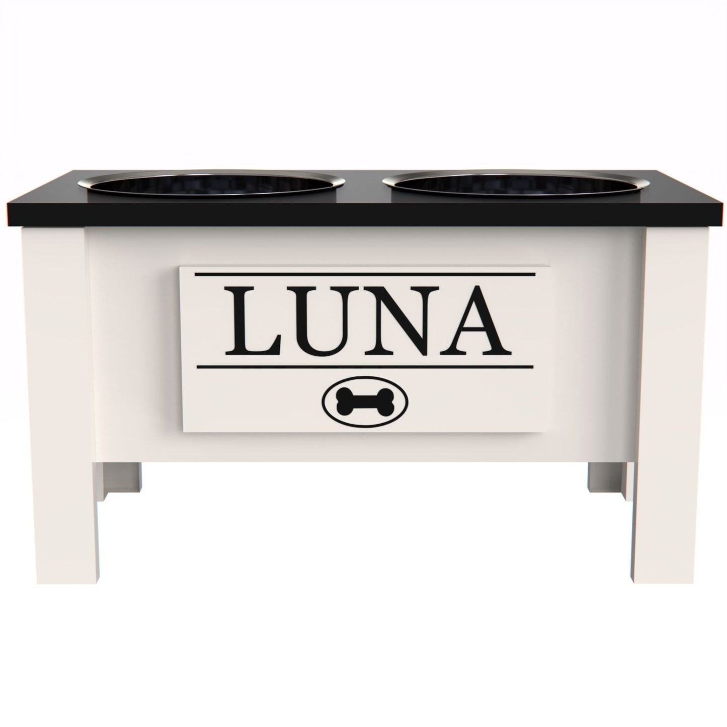 Personalized Elevated Dog Bowl in BLACK - GrooveThis Woodshop - GT002BLK-L