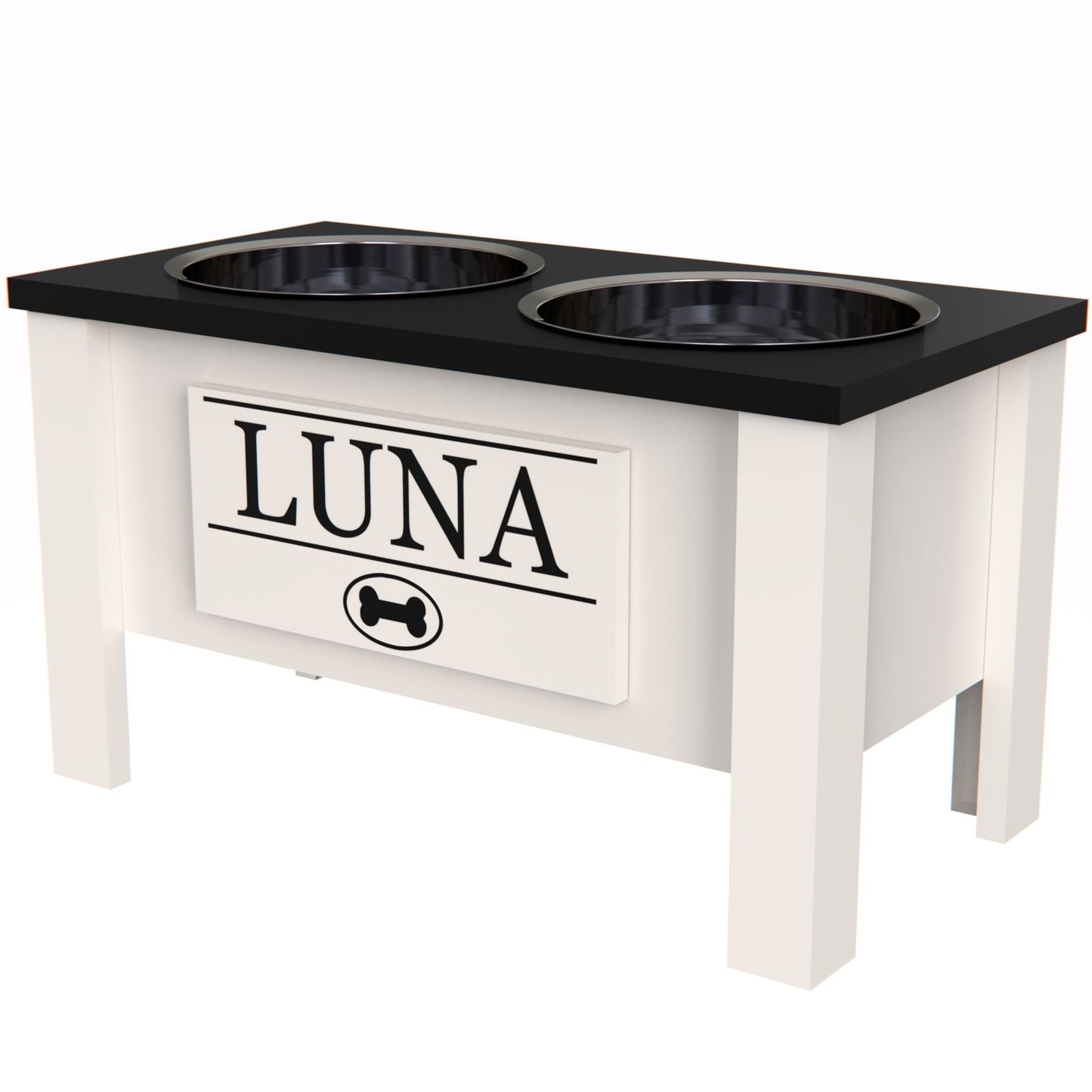 Personalized Elevated Dog Bowl in BLACK - GrooveThis Woodshop - GT002BLK-L