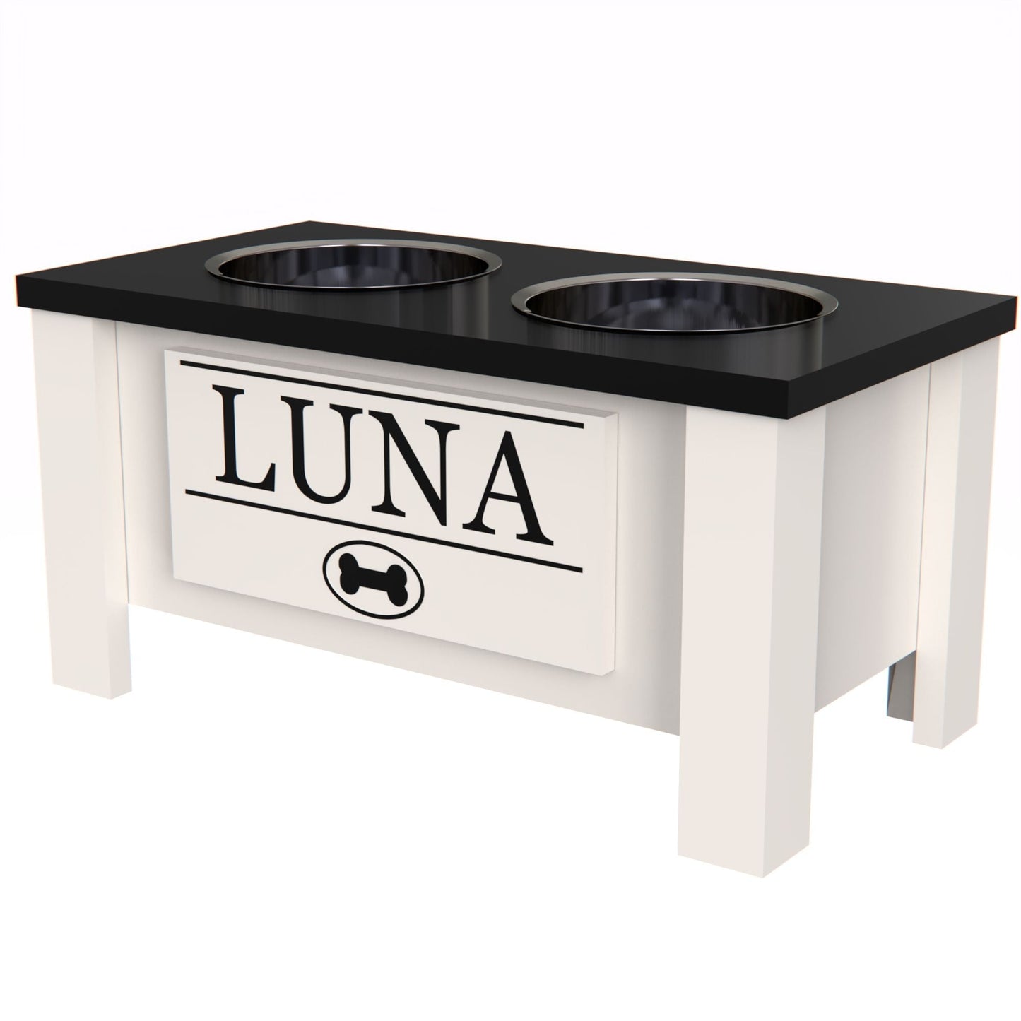 Personalized Elevated Dog Bowl in BLACK - GrooveThis Woodshop - GT002BLK-M