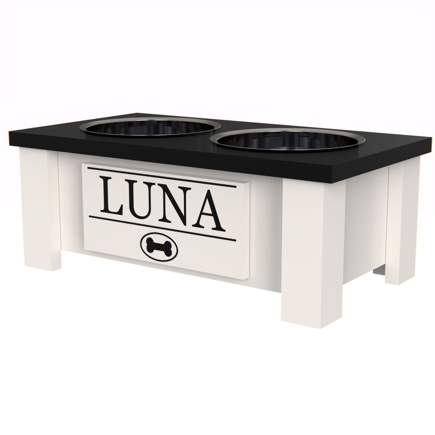 Personalized Elevated Dog Bowl in BLACK - GrooveThis Woodshop - GT002BLK-S