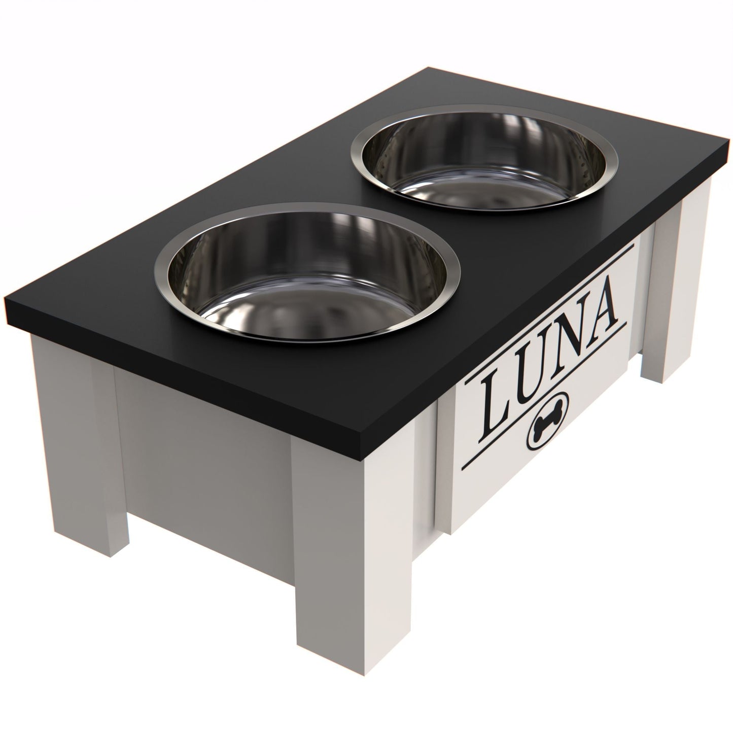Personalized Elevated Dog Bowl in BLACK - GrooveThis Woodshop - GT002BLK-S