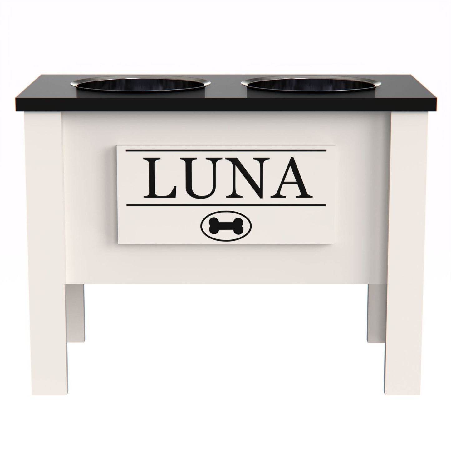 Personalized Elevated Dog Bowl in BLK - GrooveThis Woodshop - GT002BLK-XL
