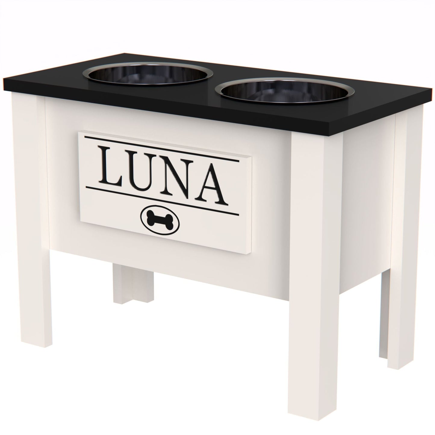 Personalized Elevated Dog Bowl in BLK - GrooveThis Woodshop - GT002BLK-XL