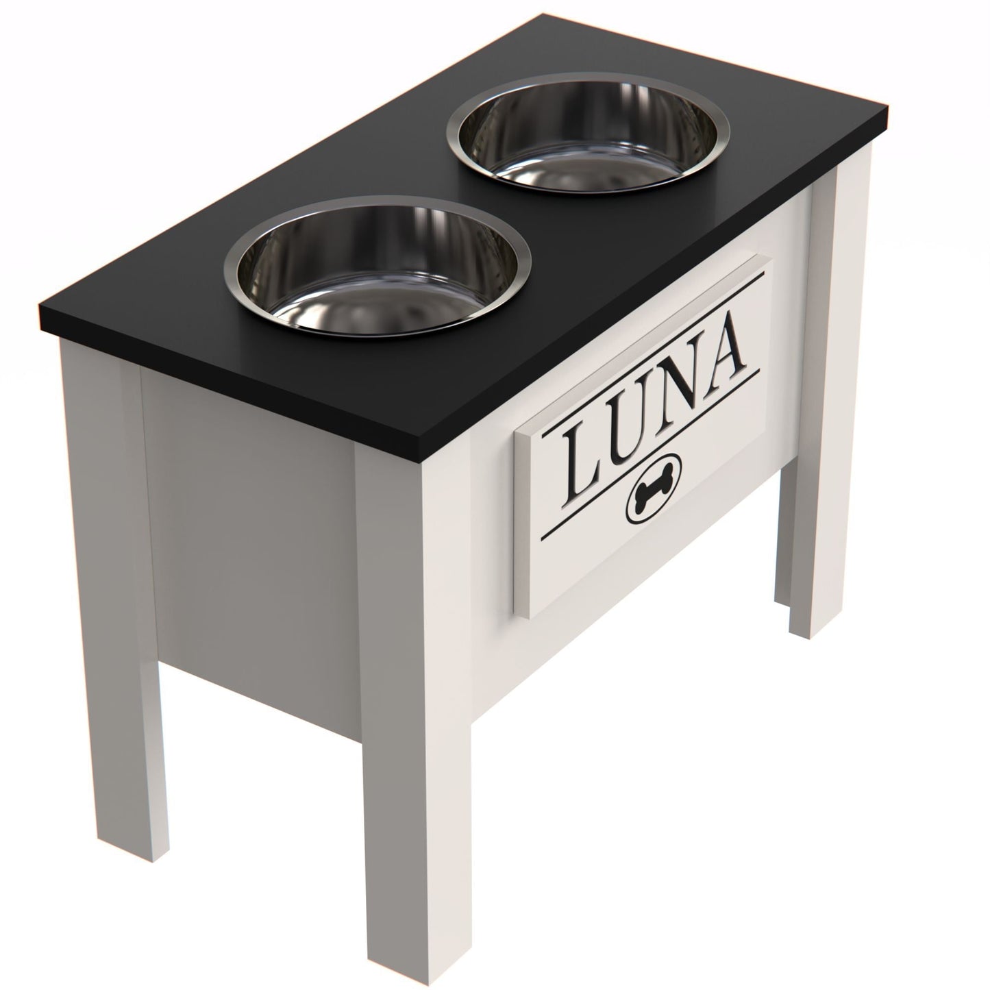 Personalized Elevated Dog Bowl in BLK - GrooveThis Woodshop - GT002BLK-XL