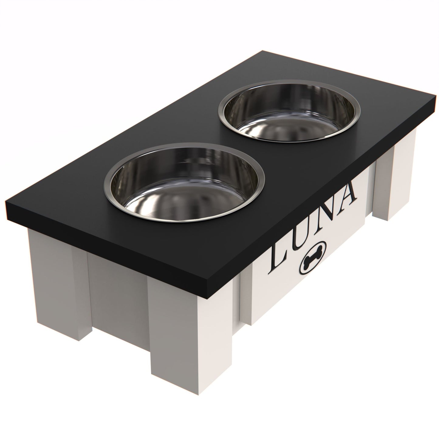 Personalized Elevated Dog Bowl in BLACK - GrooveThis Woodshop - GT002BLK-XS