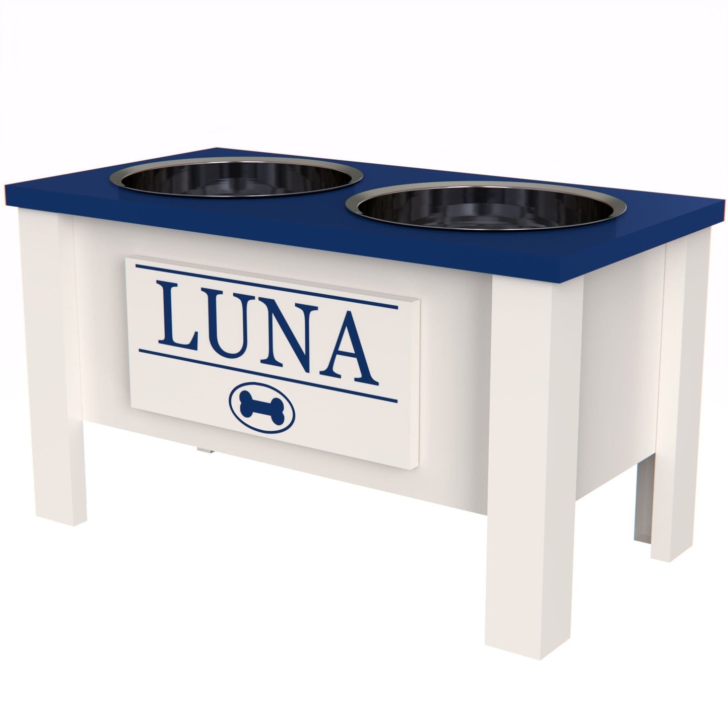 Personalized Elevated Dog Bowl in BLUE - GrooveThis Woodshop - GT002BLUE-L