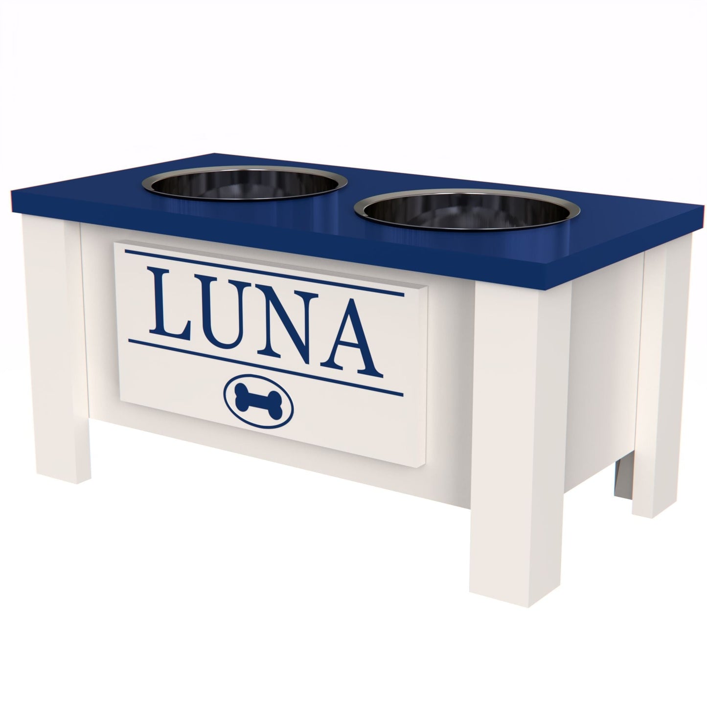 Personalized Elevated Dog Bowl in BLUE - GrooveThis Woodshop - GT002BLUE-M