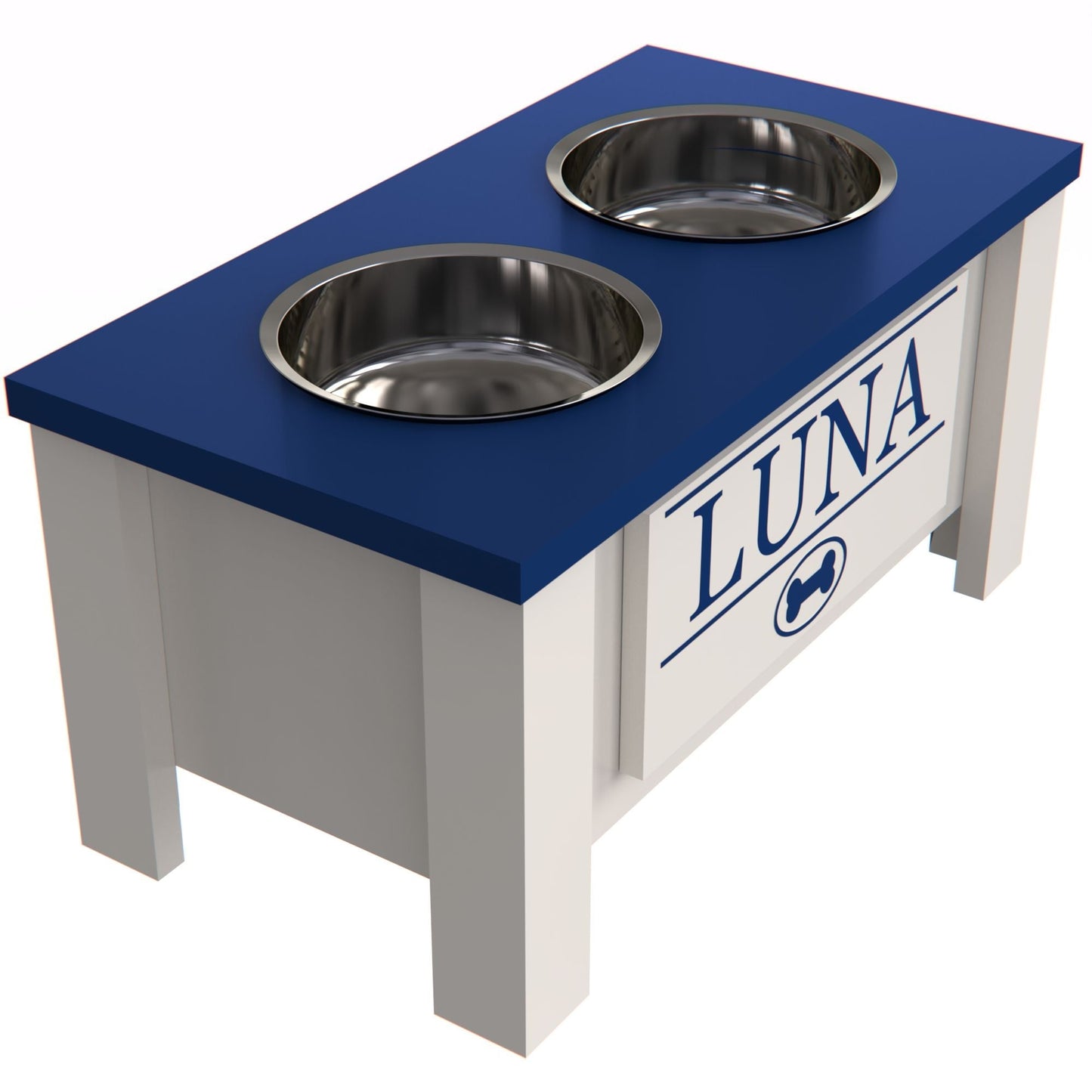 Personalized Elevated Dog Bowl in BLUE - GrooveThis Woodshop - GT002BLUE-M