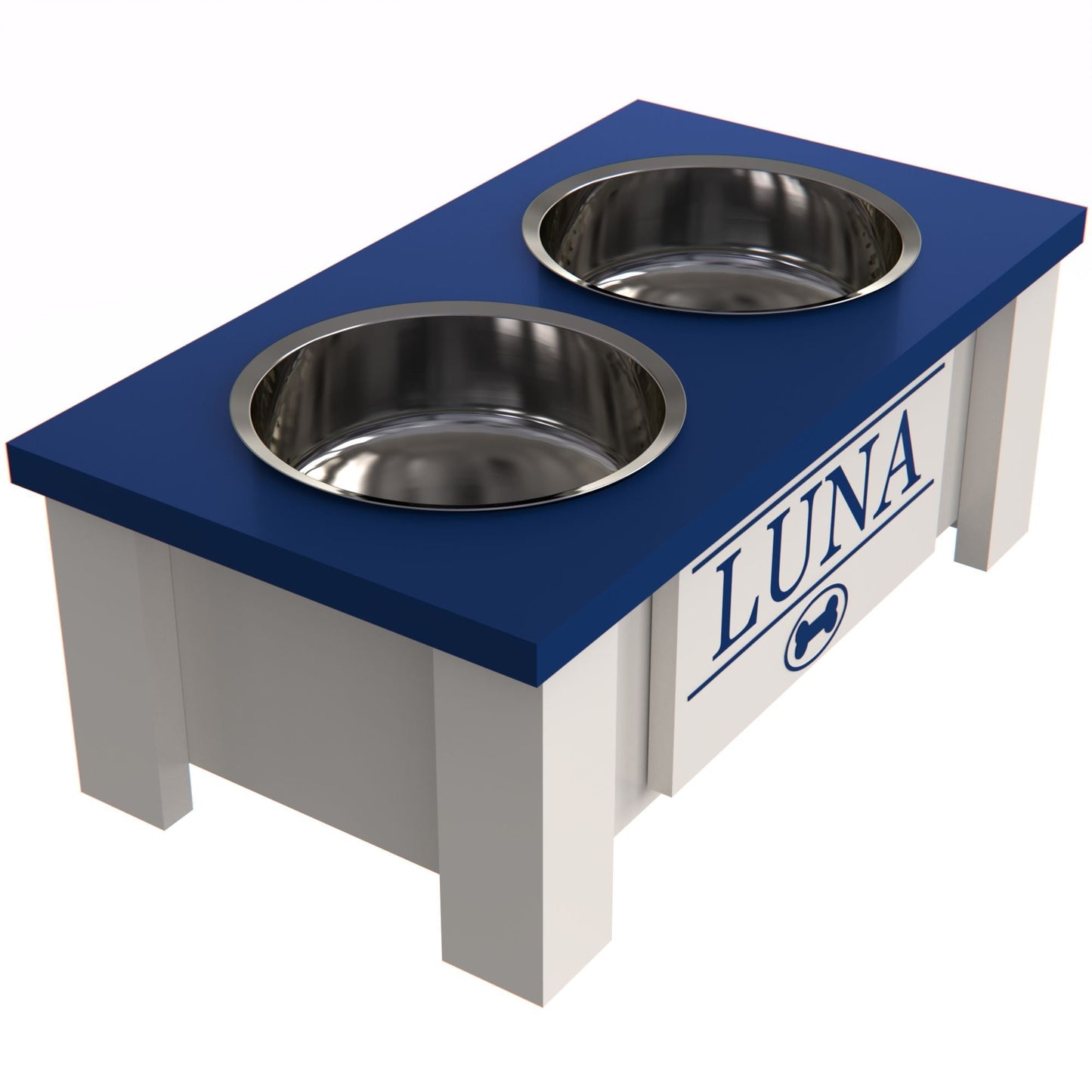 Personalized Elevated Dog Bowl in BLUE - GrooveThis Woodshop - GT002BLUE-S