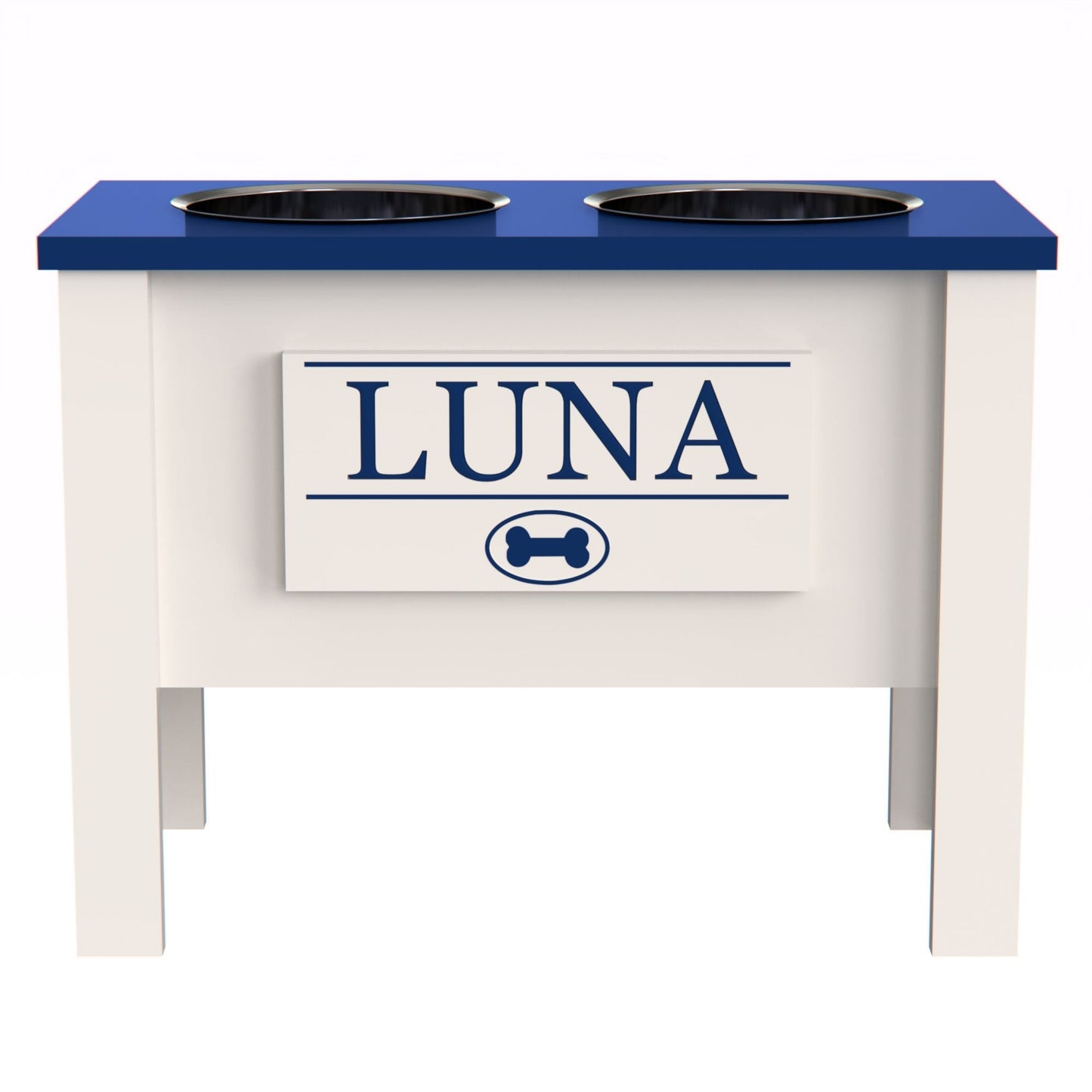 Personalized Elevated Dog Bowl in BLUE - GrooveThis Woodshop - GT002BLUE-XL
