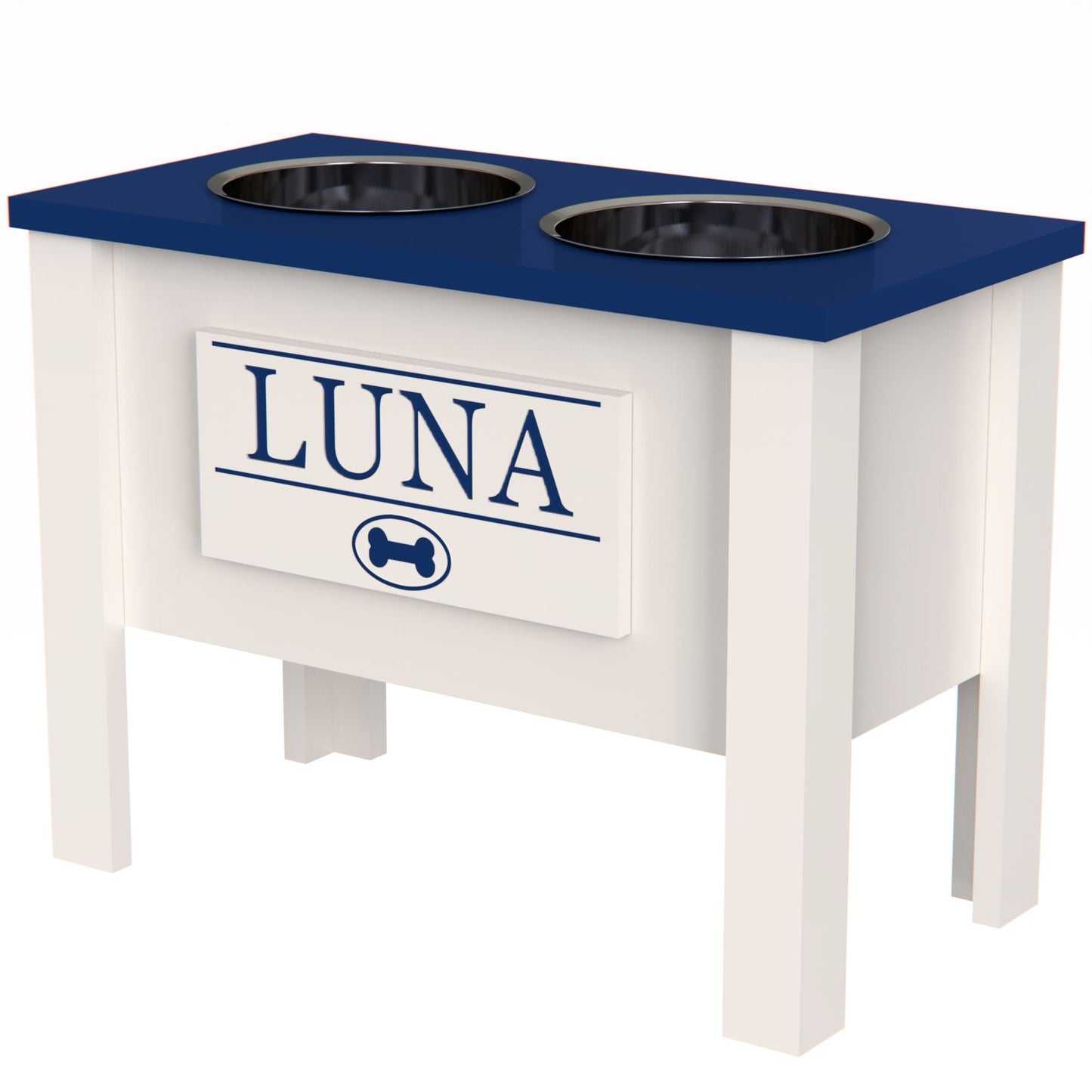 Personalized Elevated Dog Bowl in BLUE - GrooveThis Woodshop - GT002BLUE-XL