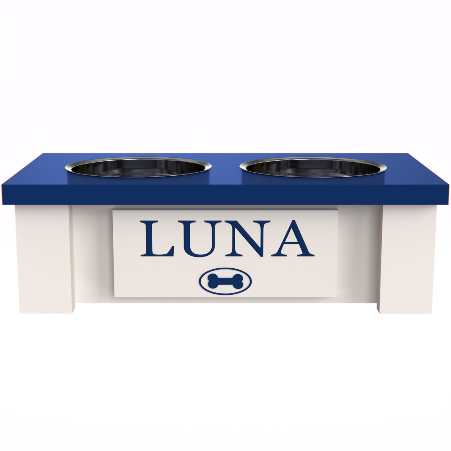 Personalized Elevated Dog Bowl in BLUE - GrooveThis Woodshop - GT002BLUE-XS