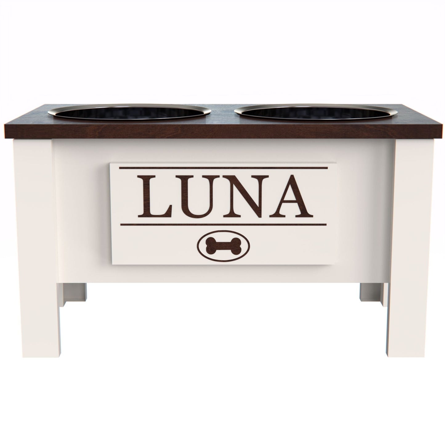 Personalized Elevated Dog Bowl in Dark Walnut - GrooveThis Woodshop - GT002DW-L