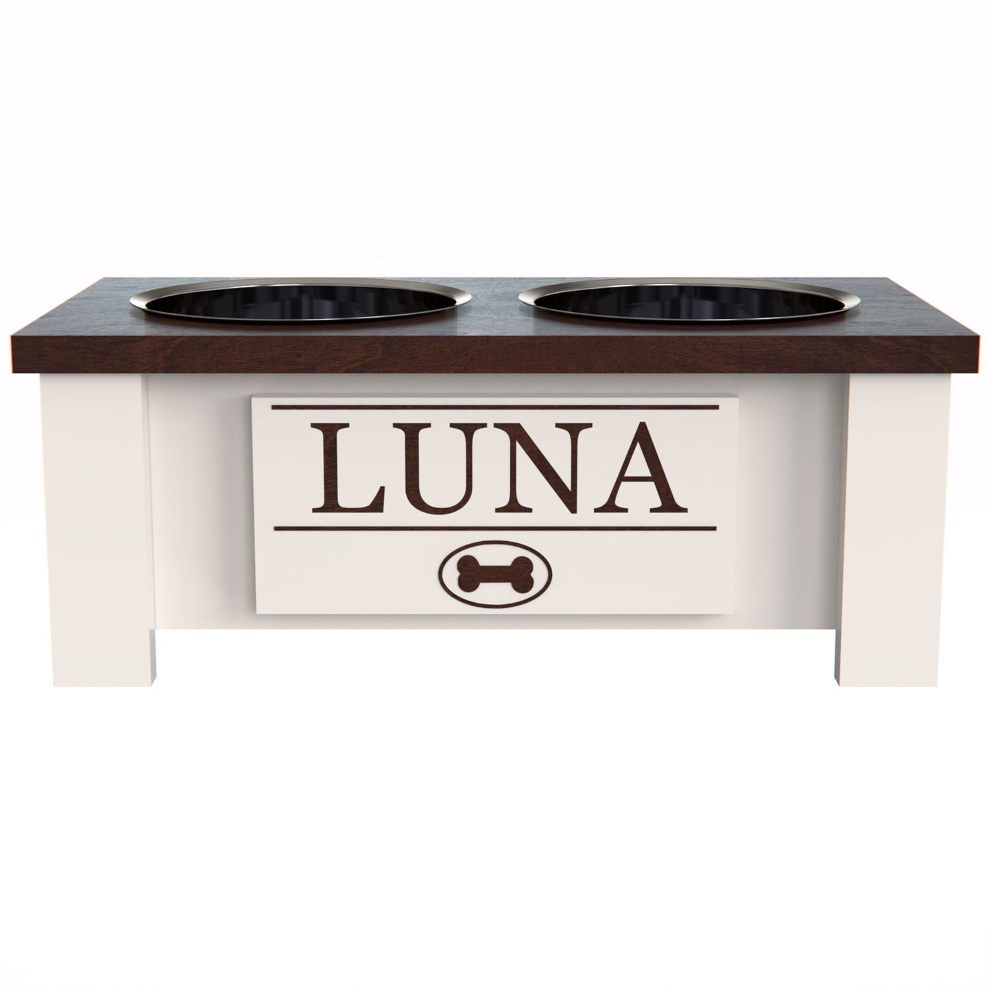 Personalized Elevated Dog Bowl in Dark Walnut - GrooveThis Woodshop - GT002DW-S