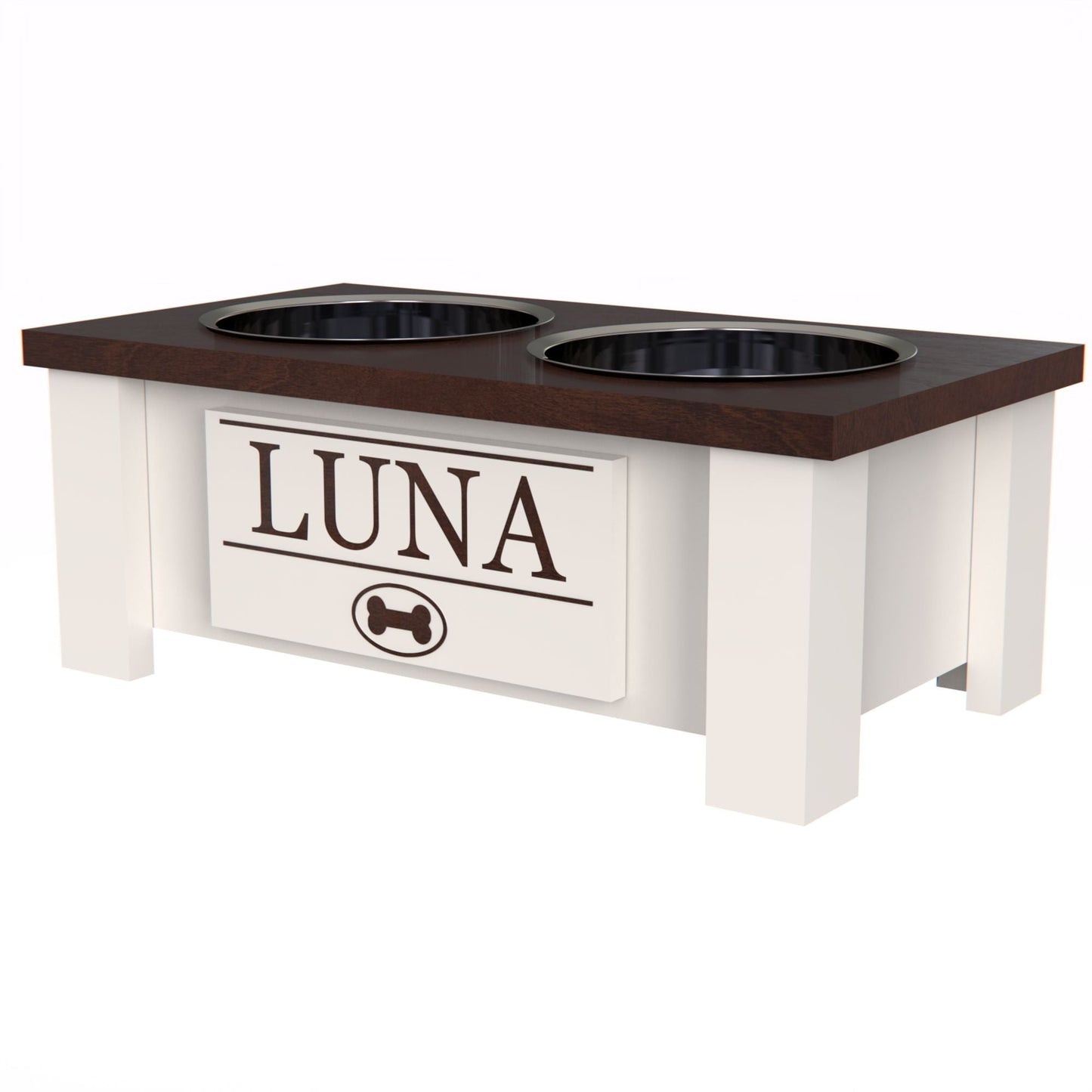 Personalized Elevated Dog Bowl in Dark Walnut - GrooveThis Woodshop - GT002DW-S