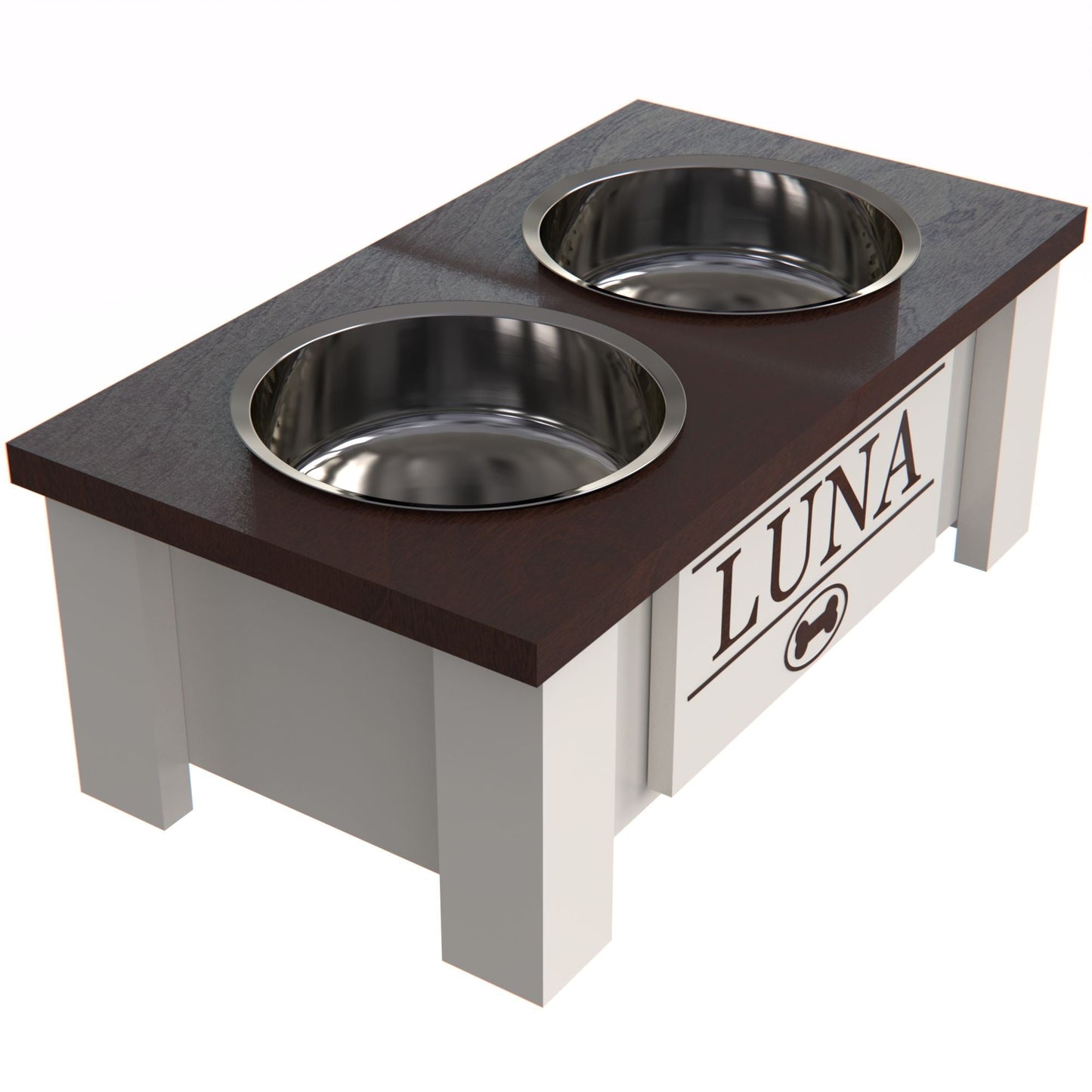 Personalized Elevated Dog Bowl in Dark Walnut - GrooveThis Woodshop - GT002DW-S