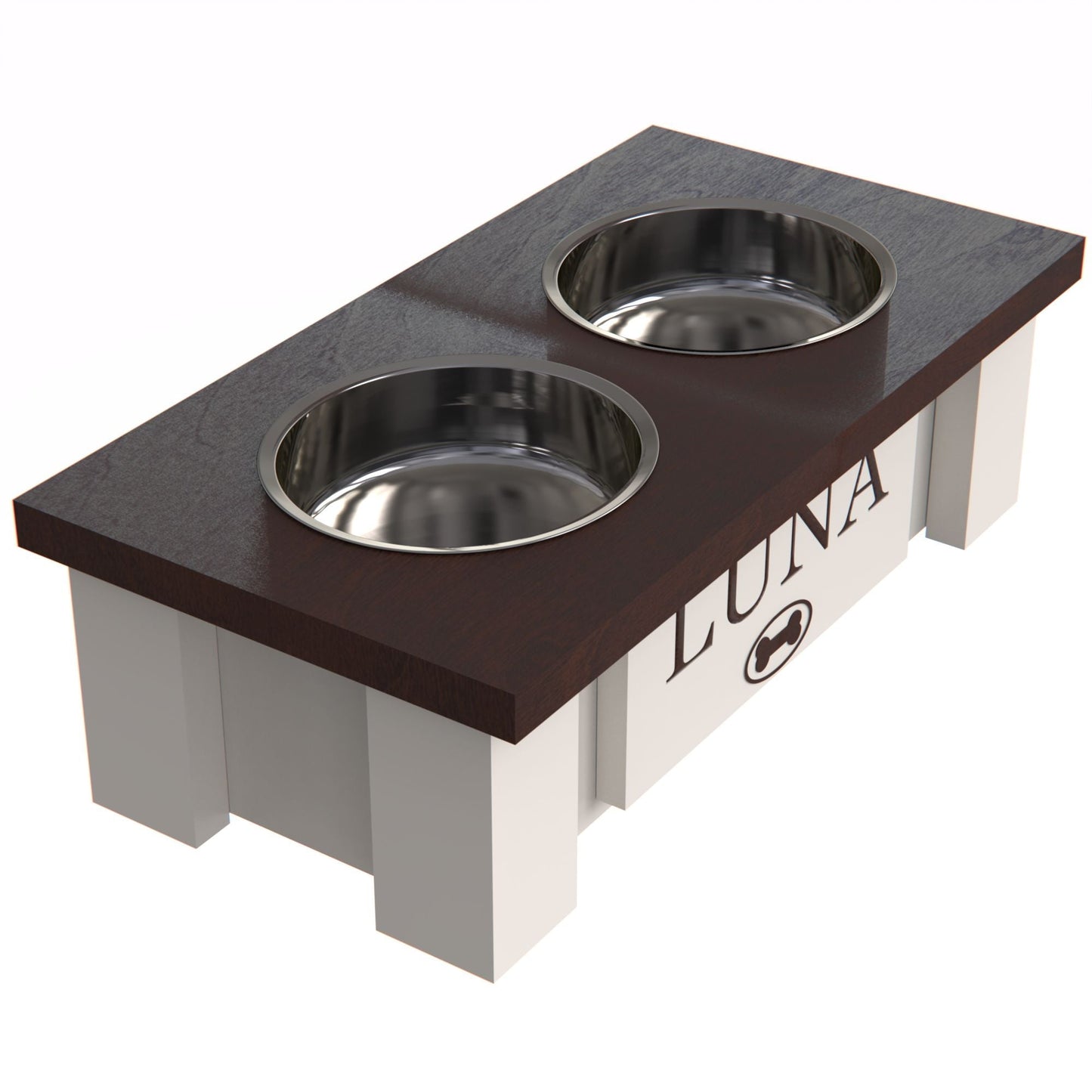 Personalized Elevated Dog Bowl in DARK WALNUT- GrooveThis Woodshop - GT002DW-XS