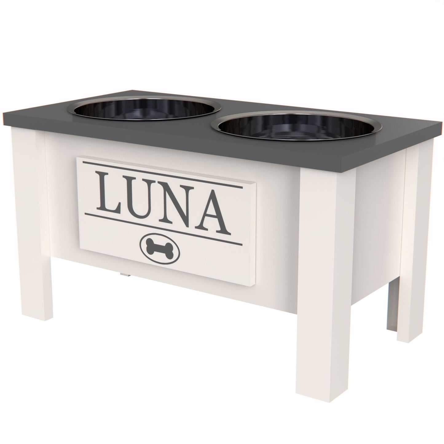 Personalized Elevated Dog Bowl in GREY - GrooveThis Woodshop - GT002GREY-L