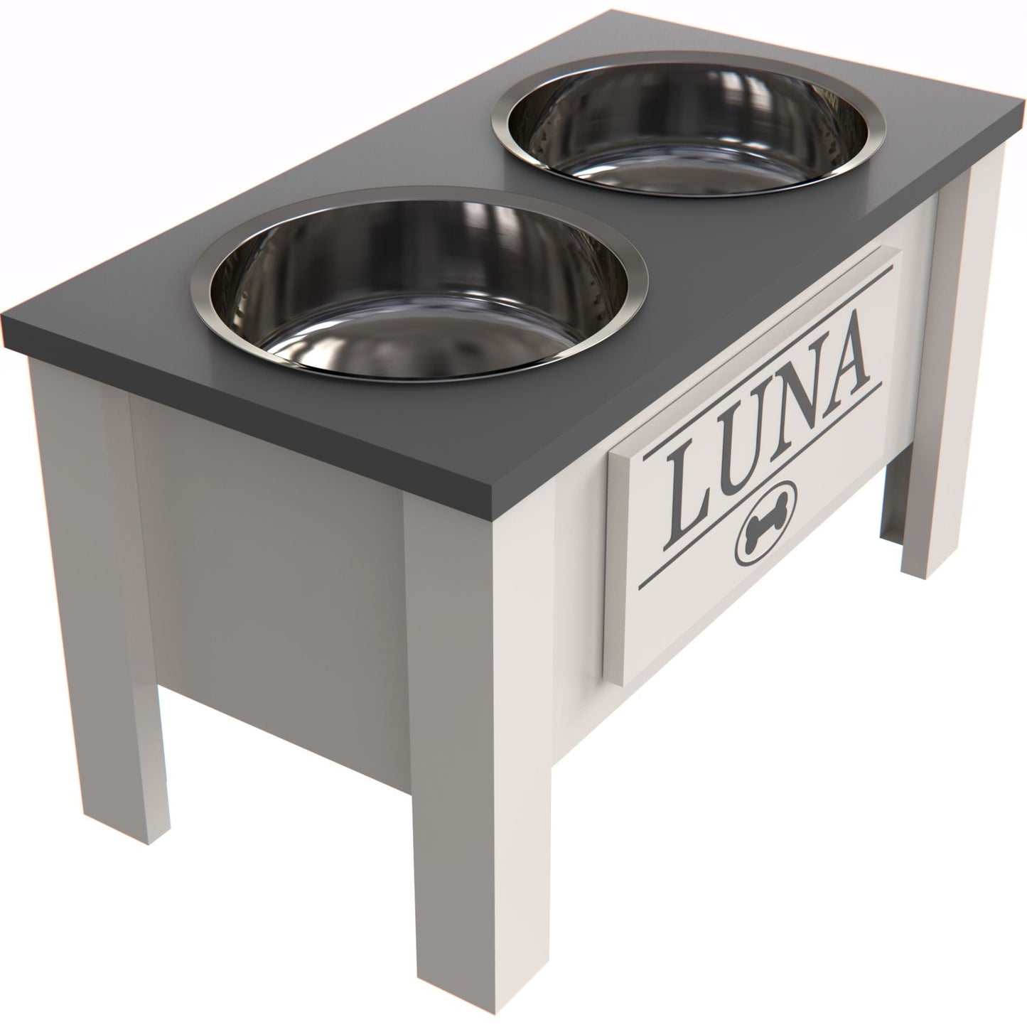 Personalized Elevated Dog Bowl in GREY - GrooveThis Woodshop - GT002GREY-L