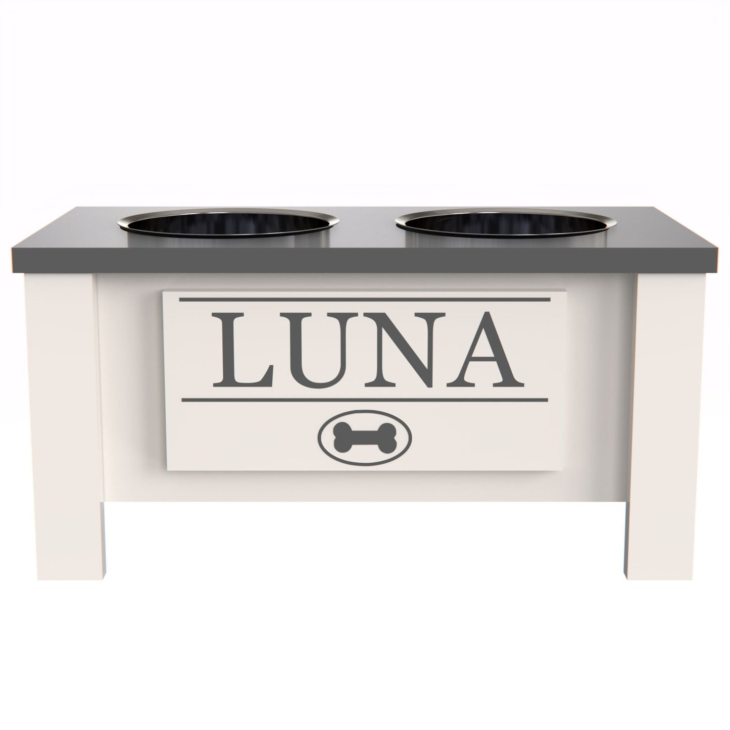 Personalized Elevated Dog Bowl in GREY - GrooveThis Woodshop - GT002GREY-M