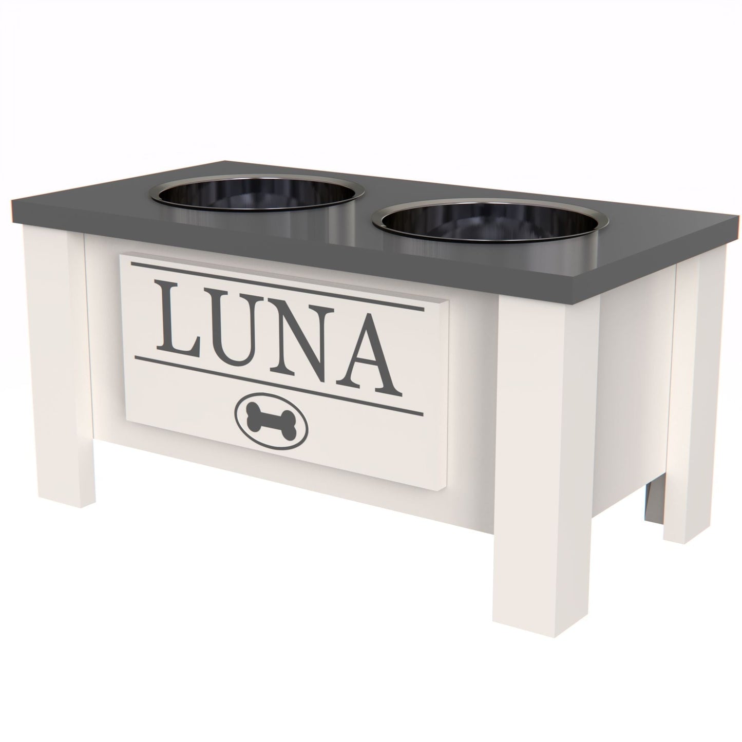 Personalized Elevated Dog Bowl in GREY - GrooveThis Woodshop - GT002GREY-M