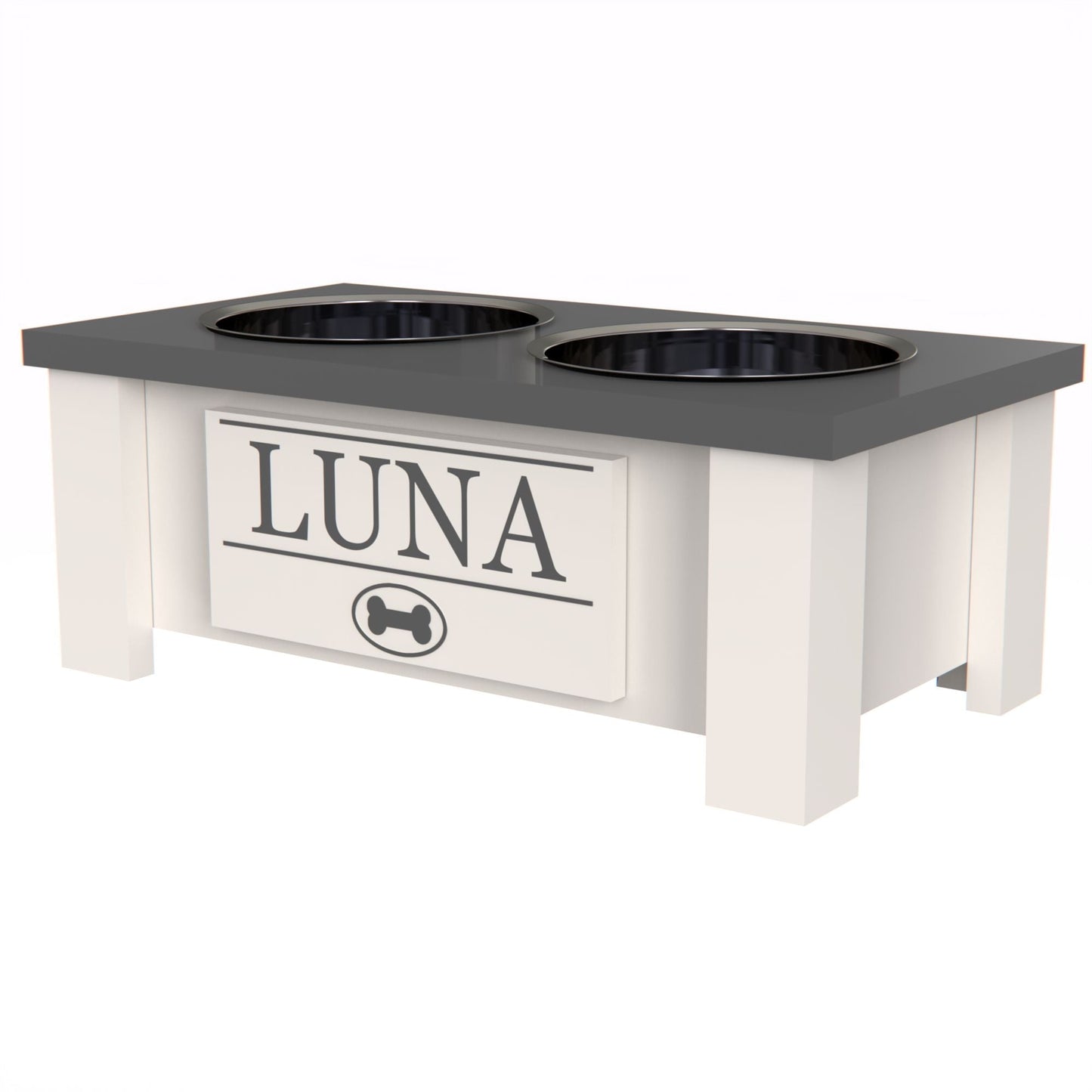 Personalized Elevated Dog Bowl in GREY - GrooveThis Woodshop - GT002GREY-S