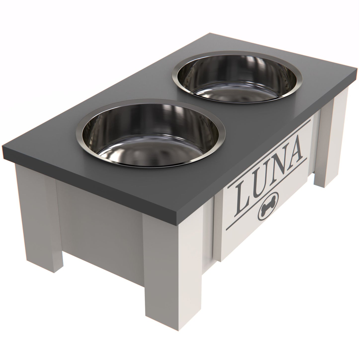 Personalized Elevated Dog Bowl in GREY - GrooveThis Woodshop - GT002GREY-S