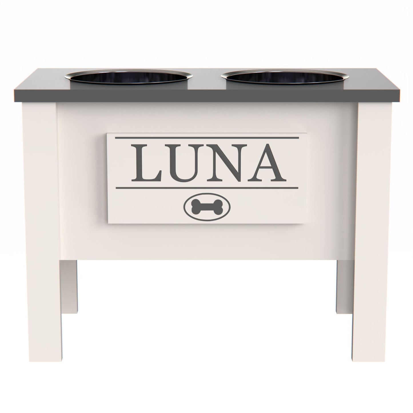 Personalized Elevated Dog Bowl in GREY - GrooveThis Woodshop - GT002GREY-XL