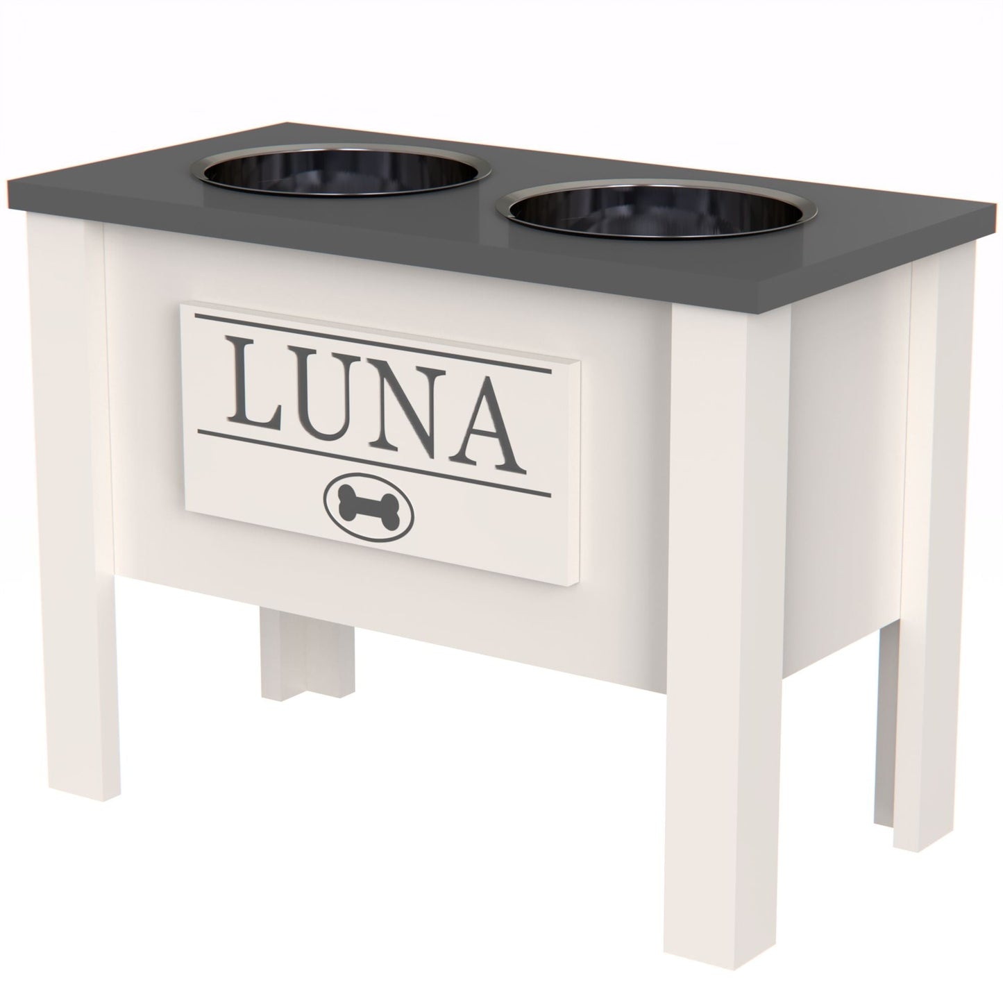 Personalized Elevated Dog Bowl in GREY - GrooveThis Woodshop - GT002GREY-XL