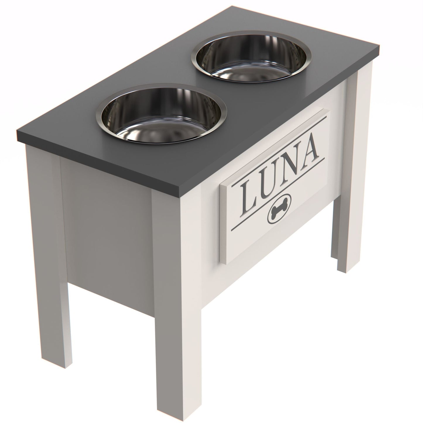 Personalized Elevated Dog Bowl in GREY - GrooveThis Woodshop - GT002GREY-XL