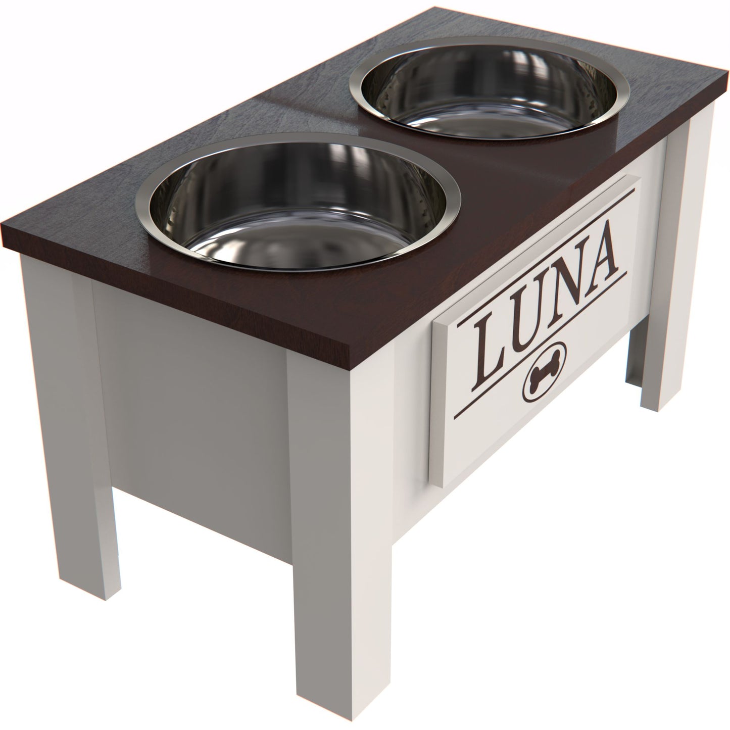Personalized Elevated Dog Bowl in Dark Walnut - GrooveThis Woodshop - GT002DW-L