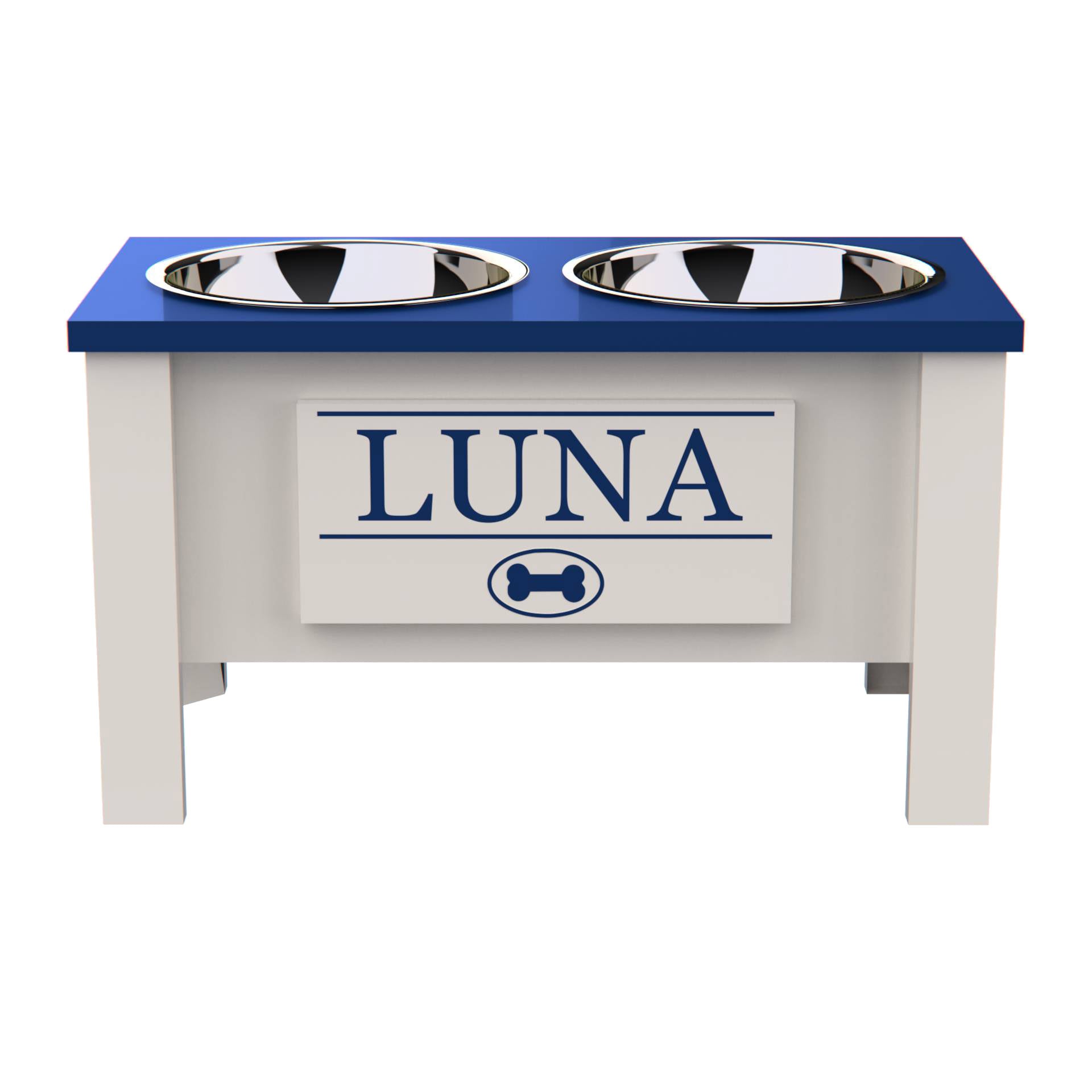 Personalized Elevated Dog Bowl in BLUE - GrooveThis Woodshop - GT002BLUE-L