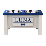 Load image into Gallery viewer, Personalized Elevated Dog Bowl in BLUE - GrooveThis Woodshop - GT002BLUE-L
