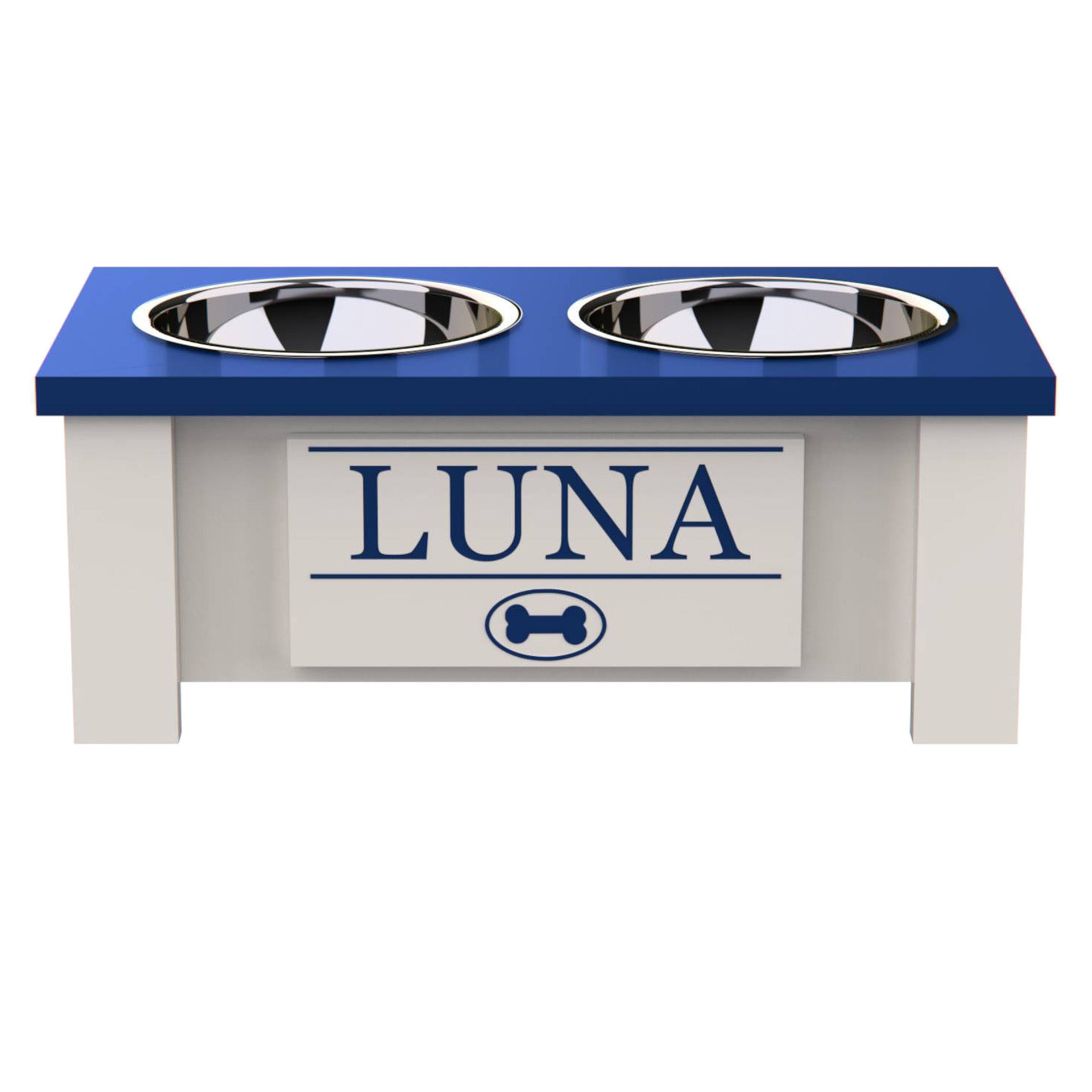 Personalized Elevated Dog Bowl in BLUE - GrooveThis Woodshop - GT002BLUE-S