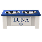 Load image into Gallery viewer, Personalized Elevated Dog Bowl in BLUE - GrooveThis Woodshop - GT002BLUE-S
