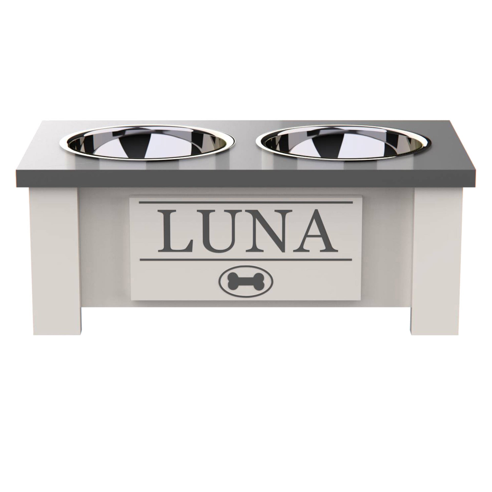 Personalized Elevated Dog Bowl in GREY - GrooveThis Woodshop - GT002GREY-S