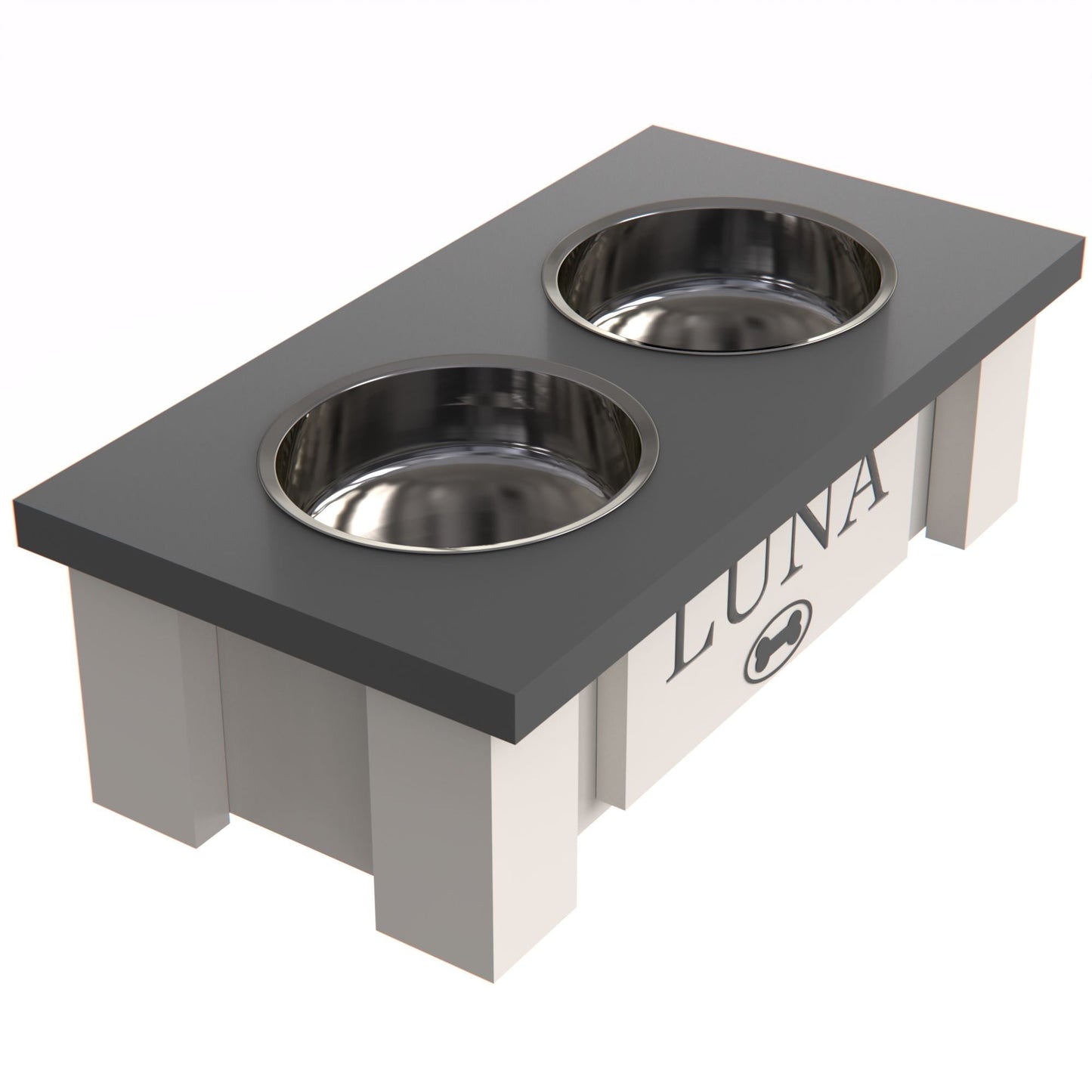 Personalized Elevated Dog Bowl in GREY - GrooveThis Woodshop - GT002GREY-XS