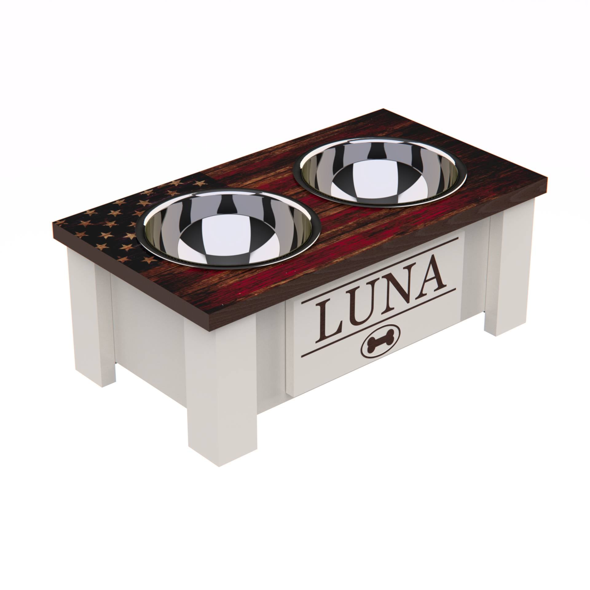 Personalized Elevated Dog Bowl American Flag
