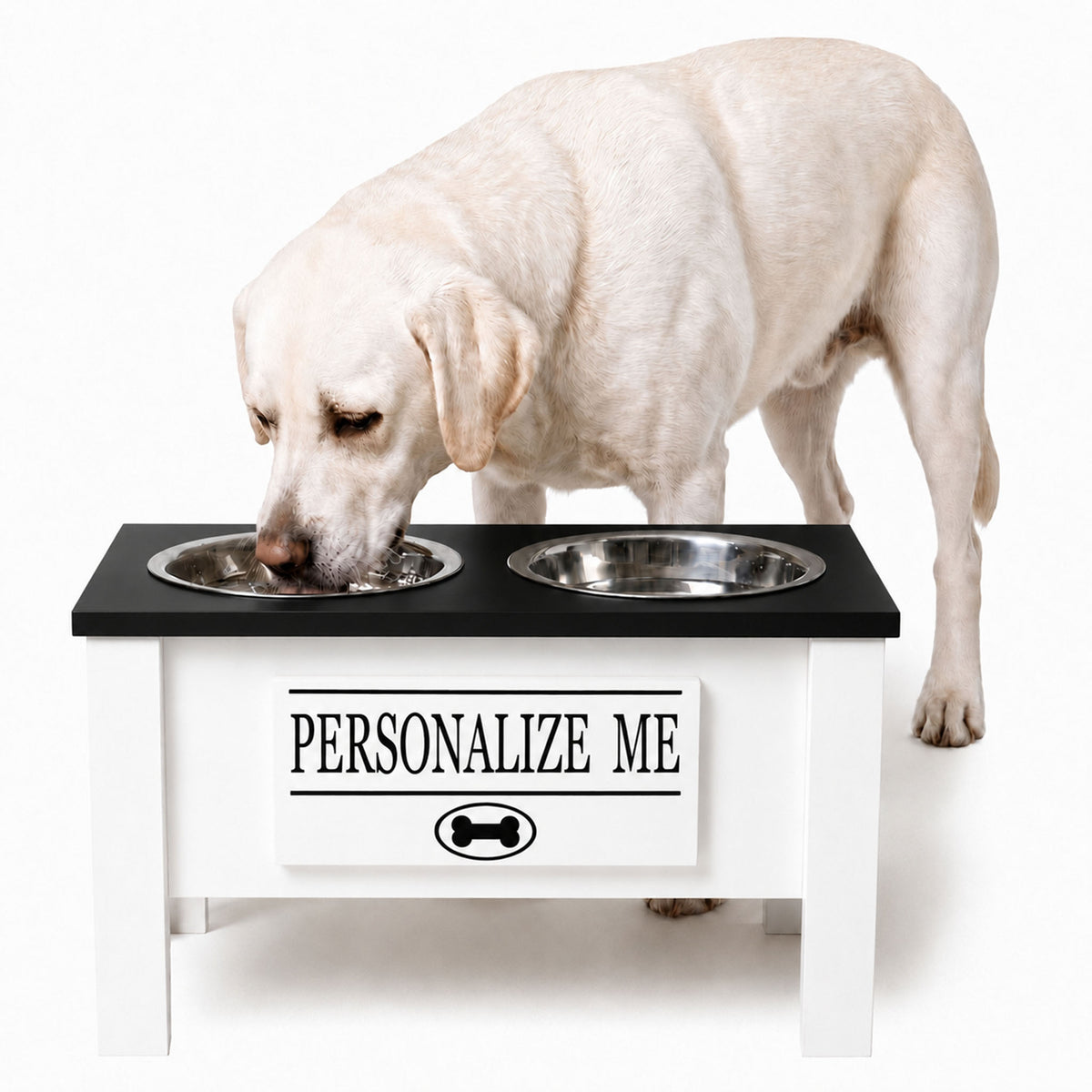 Personalized Elevated Dog Bowl Stand with Storage