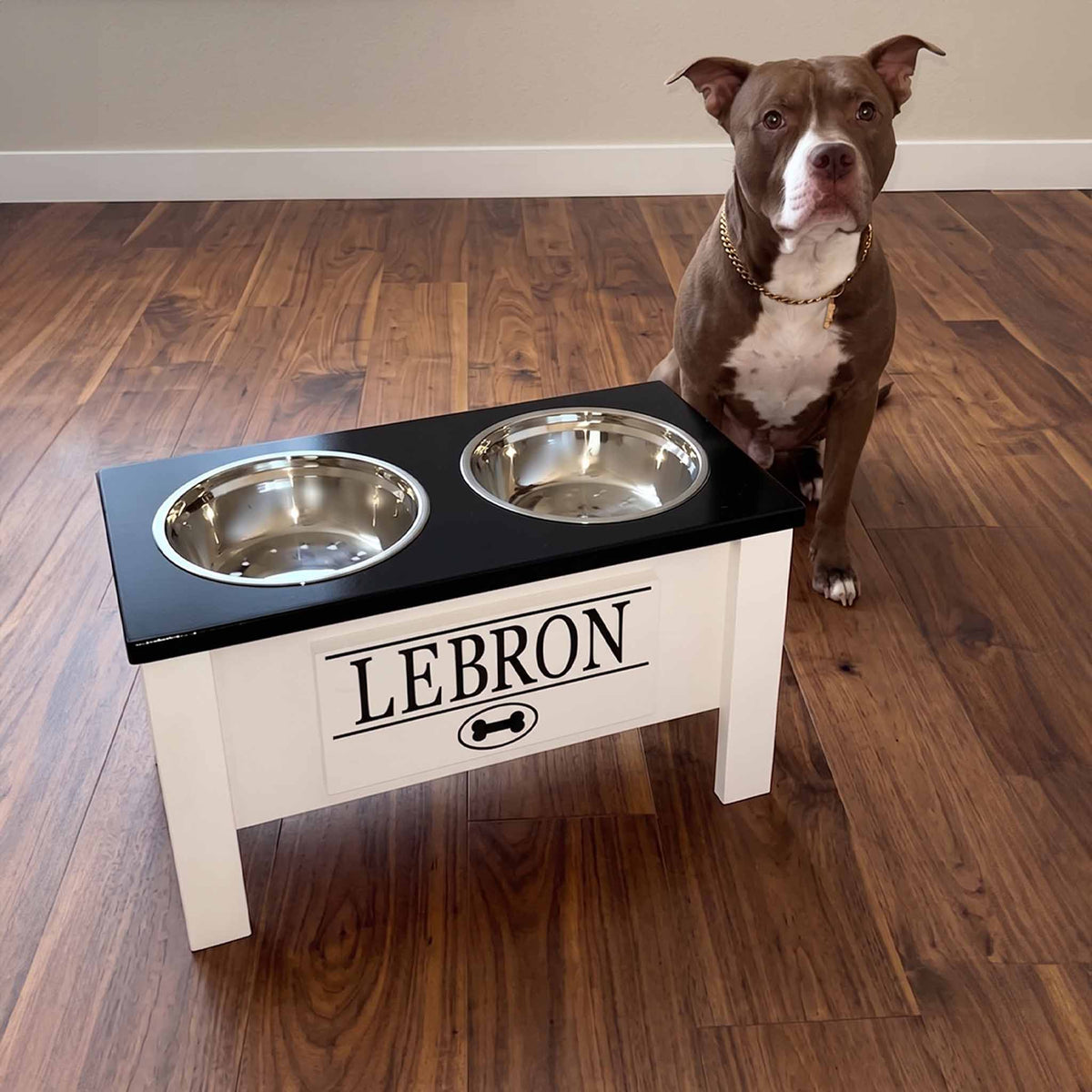 Personalized Elevated Dog Bowl Stand with Storage