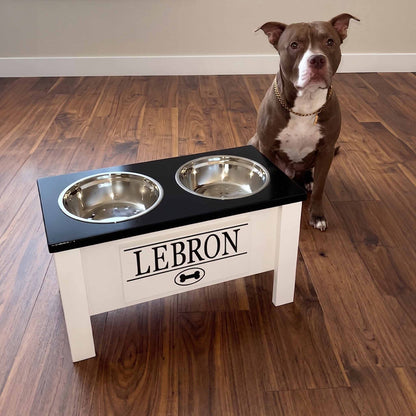Personalized Elevated Dog Bowl Stand with Storage