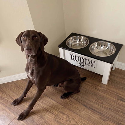 Personalized Elevated Dog Bowl Stand with Storage