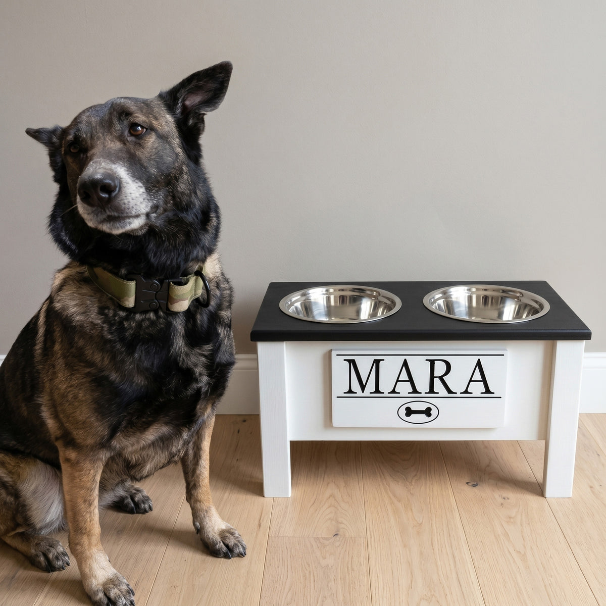 Personalized Elevated Dog Bowl Stand with Storage