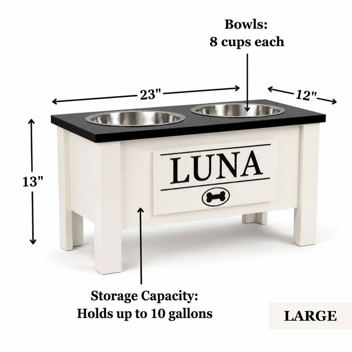Personalized Elevated Dog Bowl Stand with Storage