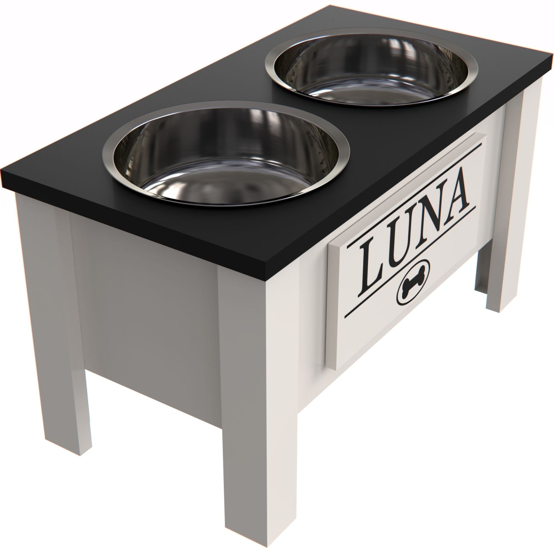 Personalized Elevated Dog Bowl in BLACK - GrooveThis Woodshop - GT002BLK-L