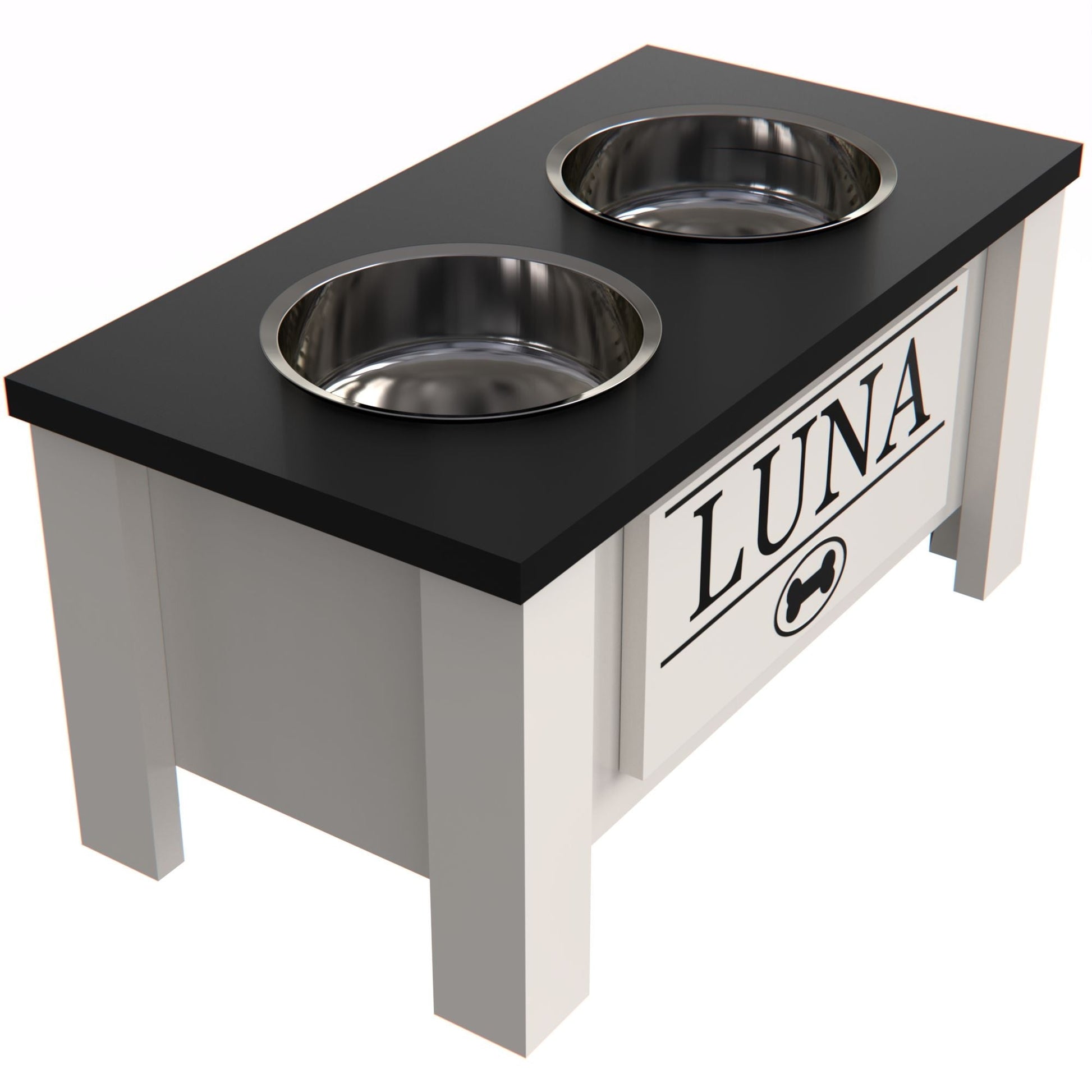 Personalized Elevated Dog Bowl in BLACK - GrooveThis Woodshop - GT002BLK-M