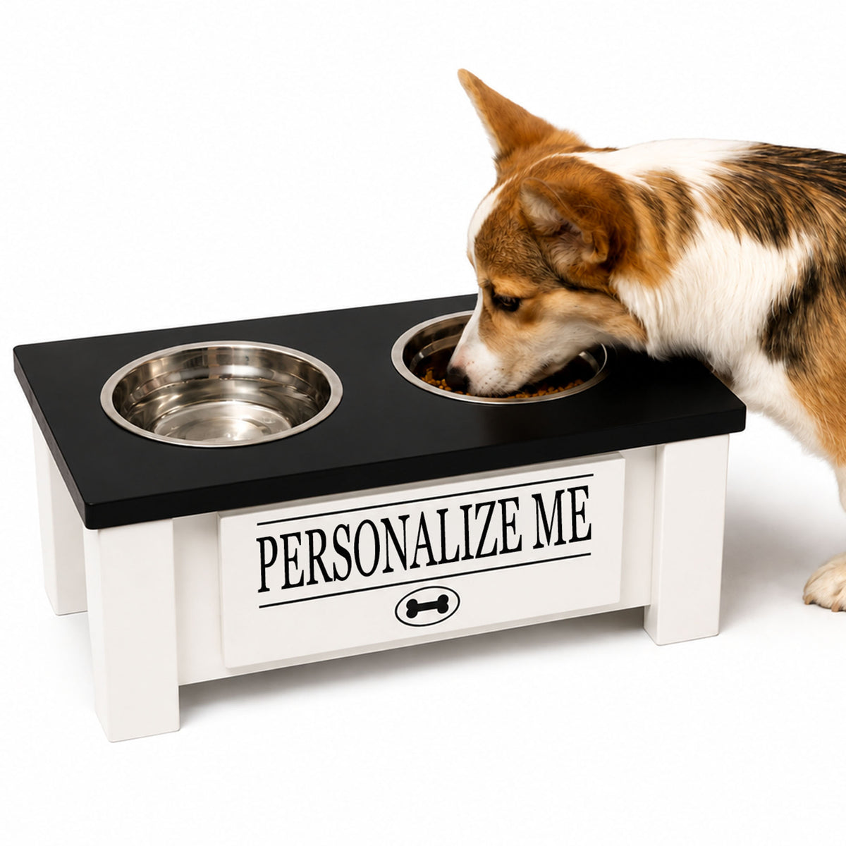 Personalized Elevated Dog Bowl Stand with Storage