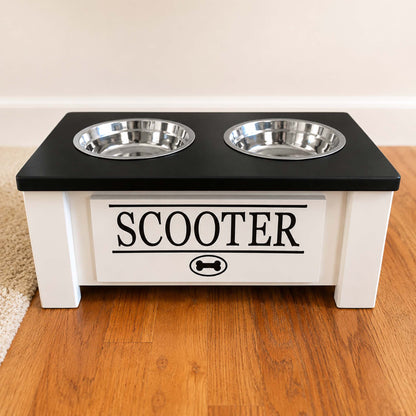 Personalized Elevated Dog Bowl Stand with Storage