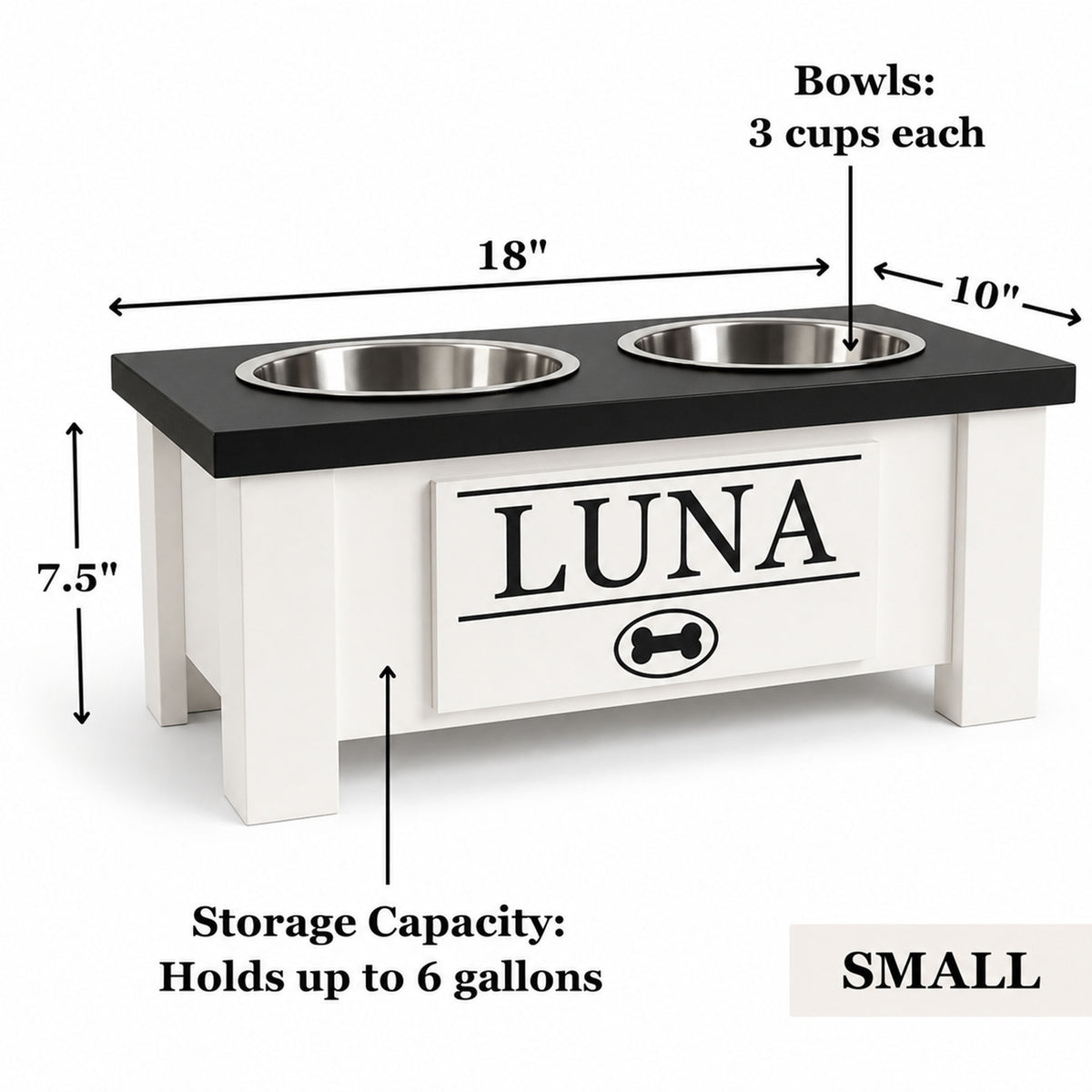 Personalized Elevated Dog Bowl Stand with Storage