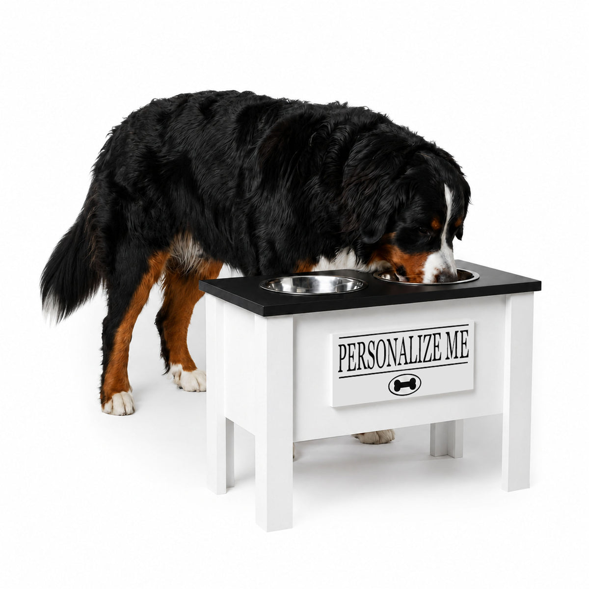 Personalized Elevated Dog Bowl Stand with Storage